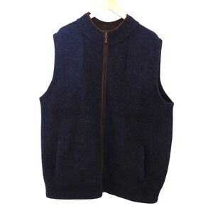 LL BEAN Vest Mens XXL Full Zip Merino Wool Vintage  Blue Pockets